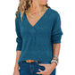 Solid Color V-neck Long-sleeved Knitted Sweater