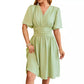 V-neck Fitted Waist Flare-sleeve Fashion Dress Women