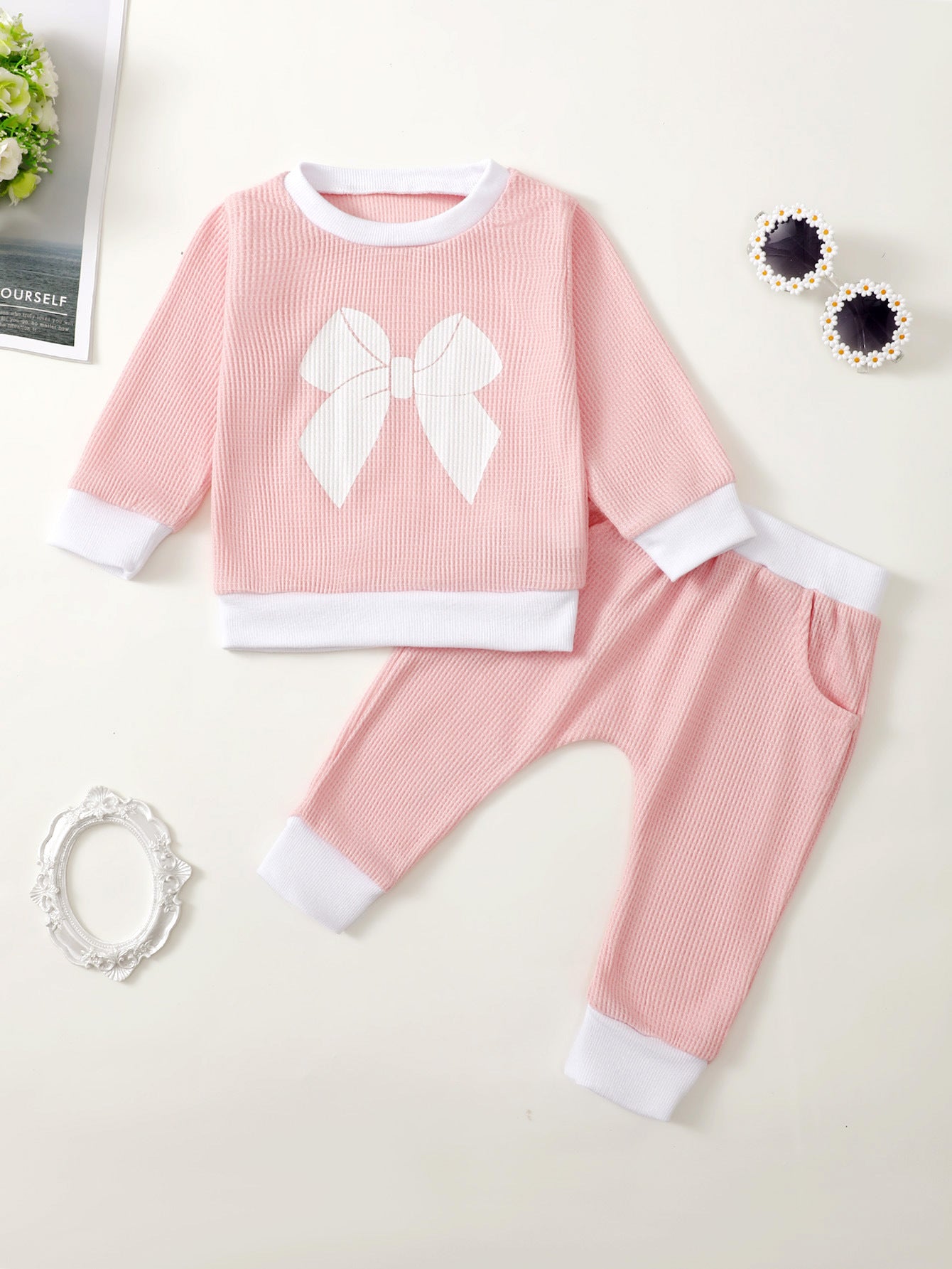 Ensemble pull gaufré imprimé pour fille