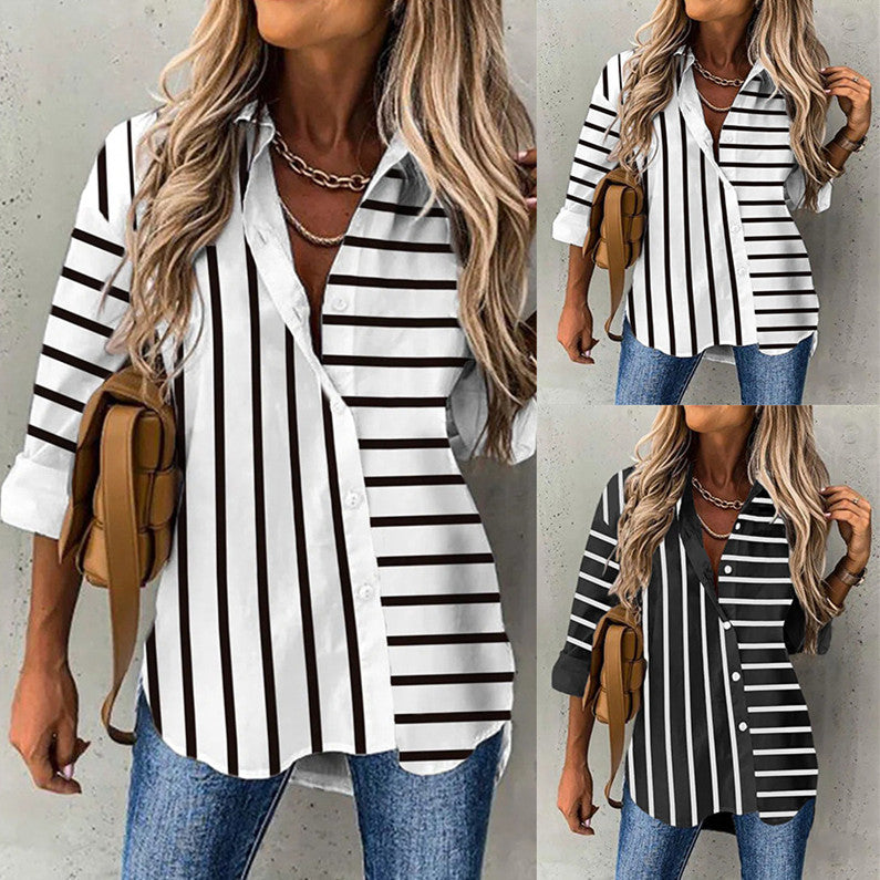 Women's Fashion Casual Loose-fitting Striped Long Sleeves Shirt