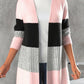 Women's Casual Long Coat With Contrasting Color Pit Stripe And Open Collar