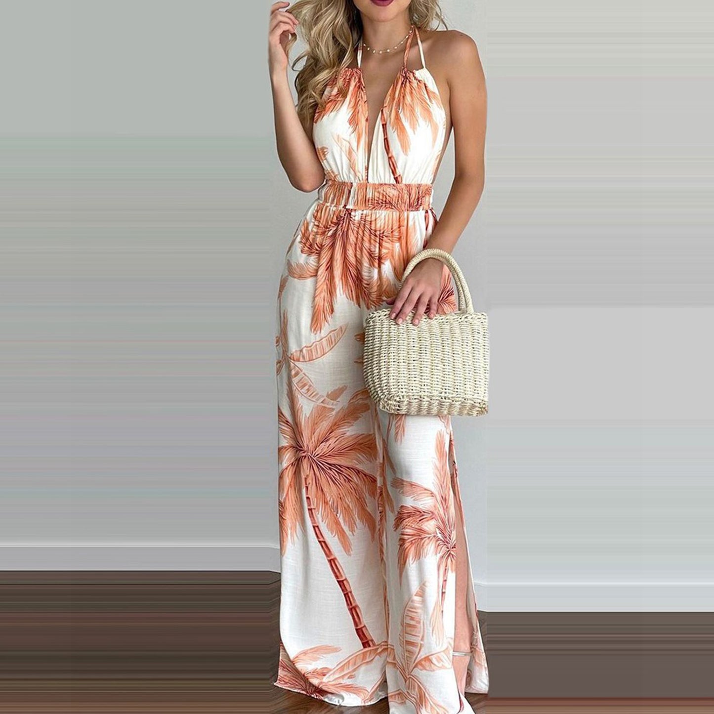 Robe à bretelles imprimée grande taille, combinaison ample