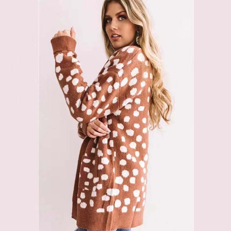 Cardigan tricoté épais et ample à pois irréguliers pour femme