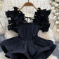 Design Ruffled Pleat And Waisted Lace-up Shirt