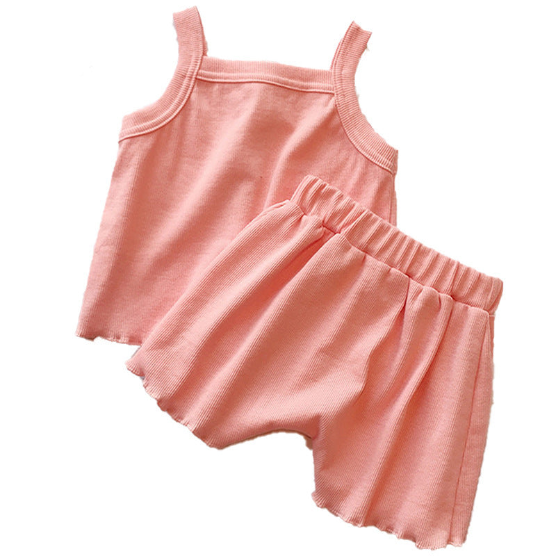 Baby Solid Color Soft And Comfortable Sleeveless Vest Shorts Suit