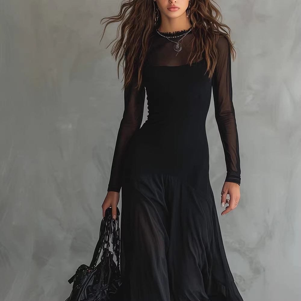 Womens Mesh Patchwork Regular Sleeves Dress
