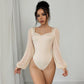 Sexy Retro Long Sleeve Square-neck Mesh Jumpsuit