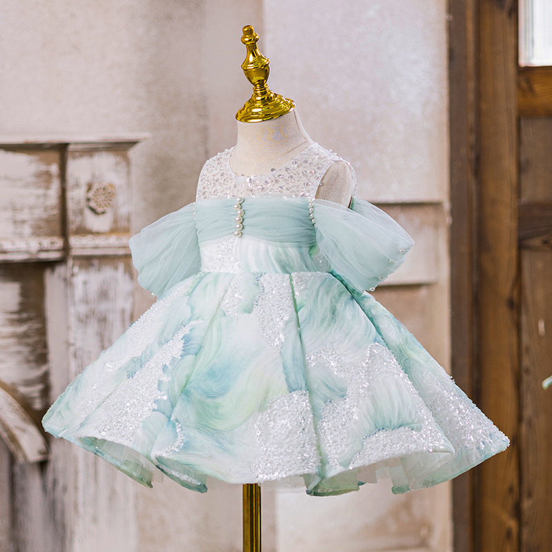 Super Beautiful Fairy Little Girl Birthday Host Piano Performance Costume Dress