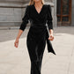 Polyester Women's Dress French Style V-neck Elegant Long Sleeve Evening Dress