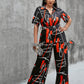 Long Ruffle Short Sleeve Contrast Ruffle Pants