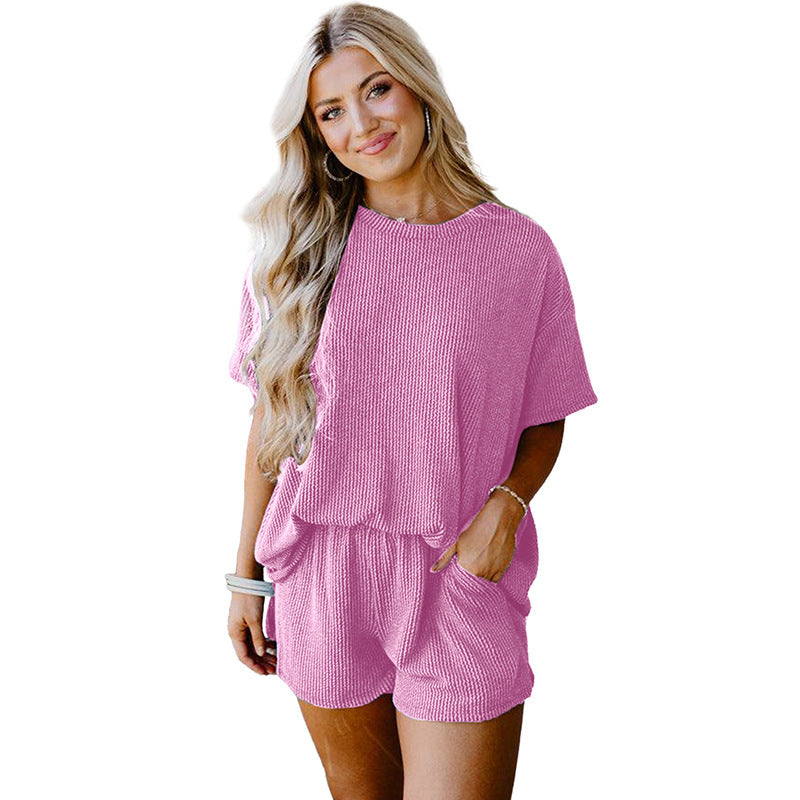 Ensemble deux pièces haut à manches courtes et short de couleur unie