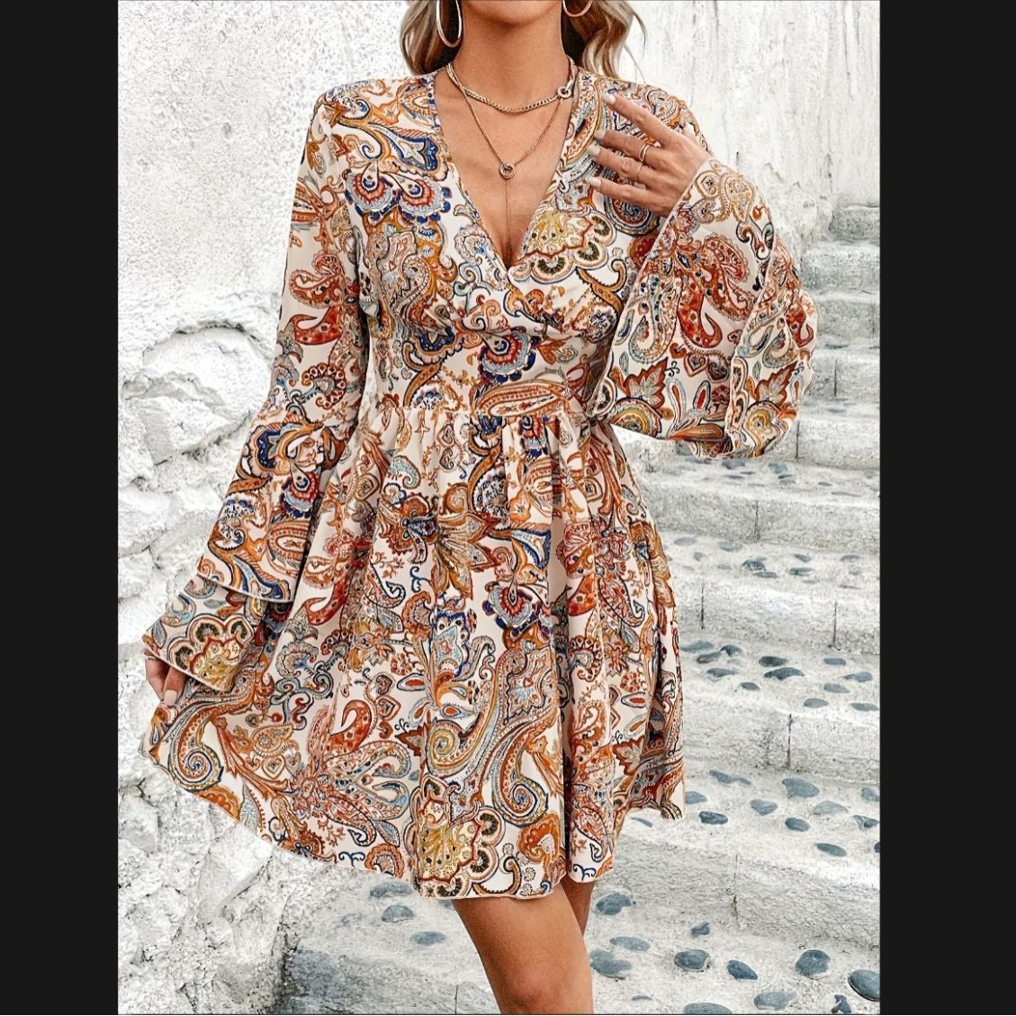 European And American Temperament High Waist Printed Elegant Dress