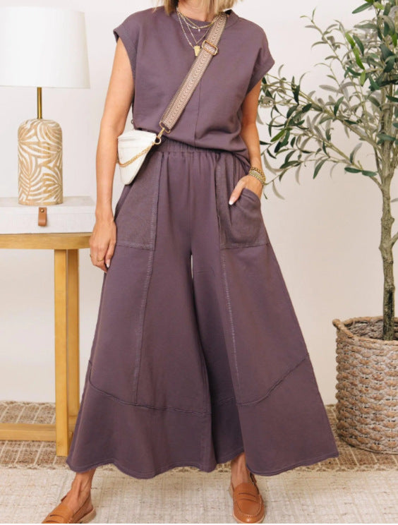 Sleeveless Colorblock Pocket Women's Suit