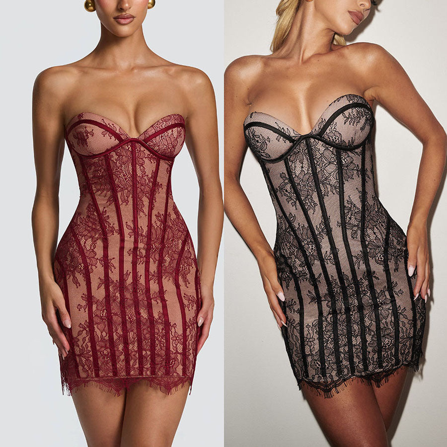 6 European And American Lace Bustier Sheath Dress