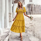 Square Collar Backless Puff Sleeve Pleated Short Sleeves Dress