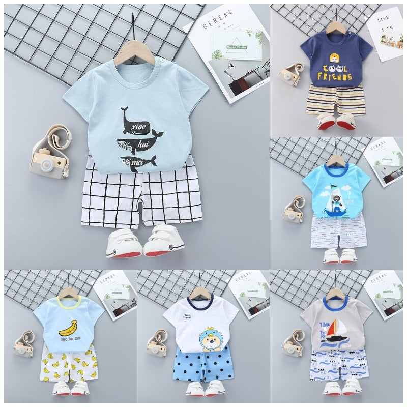 Ensemble d'été à manches courtes pour enfants en pur coton