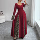European And American Women's Clothing Leopard Print Contrast Color Long Dress