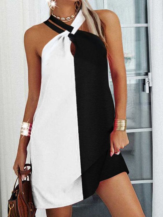 Women's Loose Print Sleeveless Halter A-Line Dress