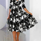 Knitted Loose Digital Positioning Printed V-neck Dress