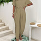 V-neck Jumpsuit Lace-up Waist Loose Solid Color Suit