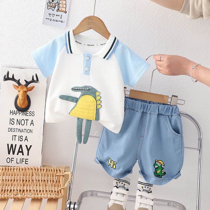 Costume polo en denim tendance pour enfants, motif dessin animé