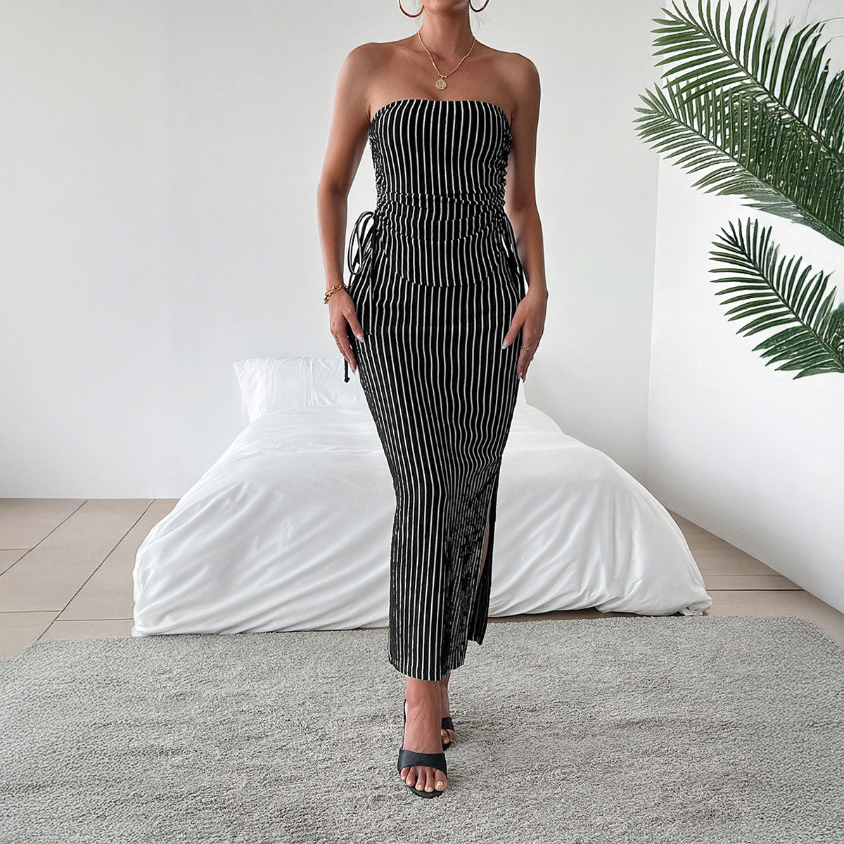 Elegant Strapless Tube Top Sheath Maxi Dress