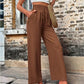 Pantalon décontracté avec poches et cordon élastique, taille haute, ample, pour femme