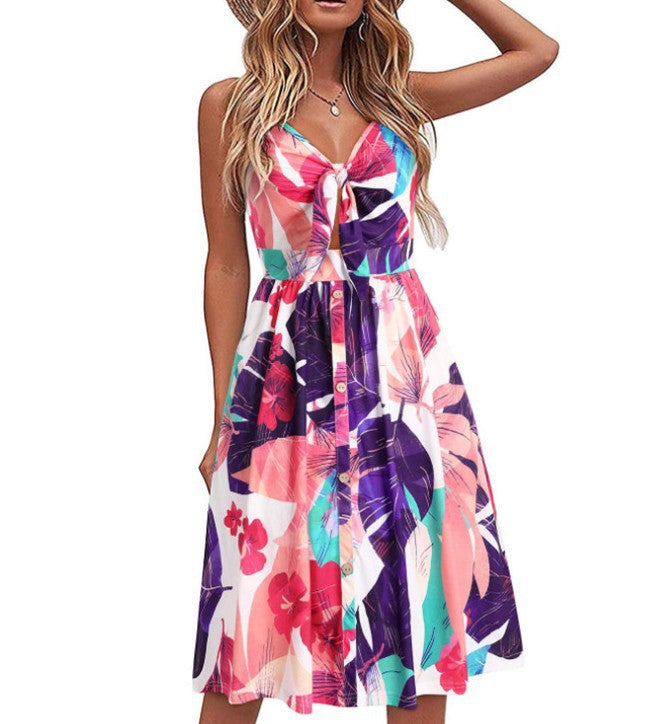 Sling Sleeveless Mid-length V-neck Dress