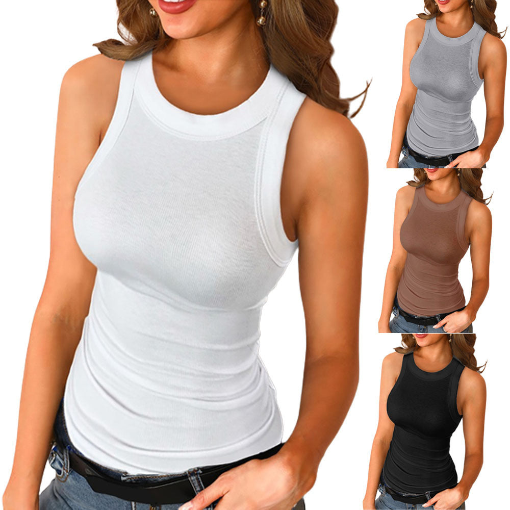 Chemise basique à col rond sans manches pour femme, haut de sport décontracté, été