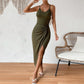 European And American Waist-tight Hip Split Backless Spaghetti Straps Temperament Dress