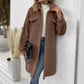 Manteau en laine à manches longues et revers en peluche pour femme