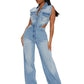 Slim Elastic Wash Denim Jumpsuit Straight Loose Jumpsuit