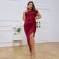 Off-the-shoulder Design Irregular Slim Feather Dress