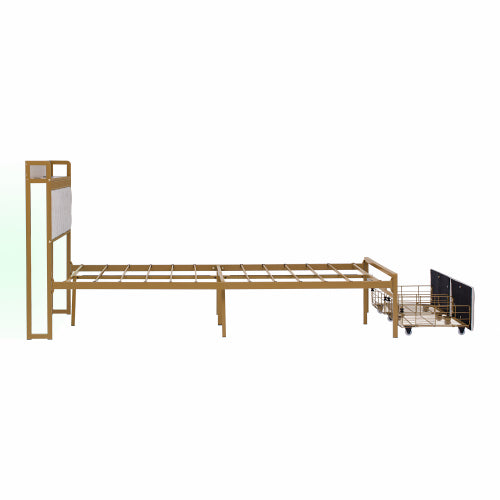 4ft6 Double Bed Frame With 2 Storage Drawers, RGB LED Storage Headboard With Charging Station, Velvet Bed Frame, With Chrome Decoration, No Box Spring Needed, Easy Assembly, Beige