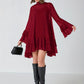 Chiffon Half-high Neck Dress With Flared Sleeves