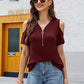 Solid Color Zipper Pleated Loose Casual Fashion V-neck Top For Women