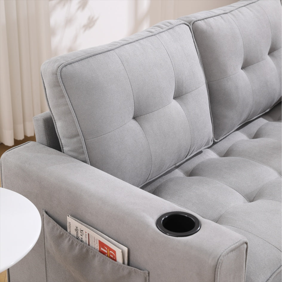 3-in-1 Upholstered Futon Sofa Convertible Sofa Bed,Foldable Tufted Loveseat With Pull Out Sleeper Couch Bed