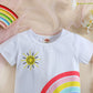 Fashion Rainbow Printed Short-sleeved Top Denim Shorts Girls Suit