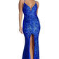 Geometric Sequin Sling Evening Gown