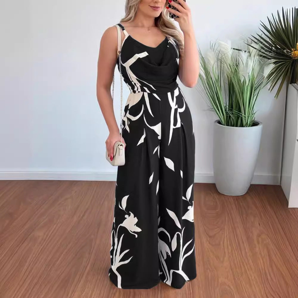 Combinaison dos nu à jambes larges et taille haute pour femme