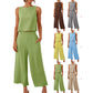 New Casual Sleeveless Top Wide Leg Trousers Suit