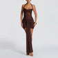 Lace-up Mesh Spliced With Ribbons Maxi Dress Elegant One-piece Dress