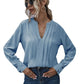 Women's V-neck Long Sleeve Pleated Pullover