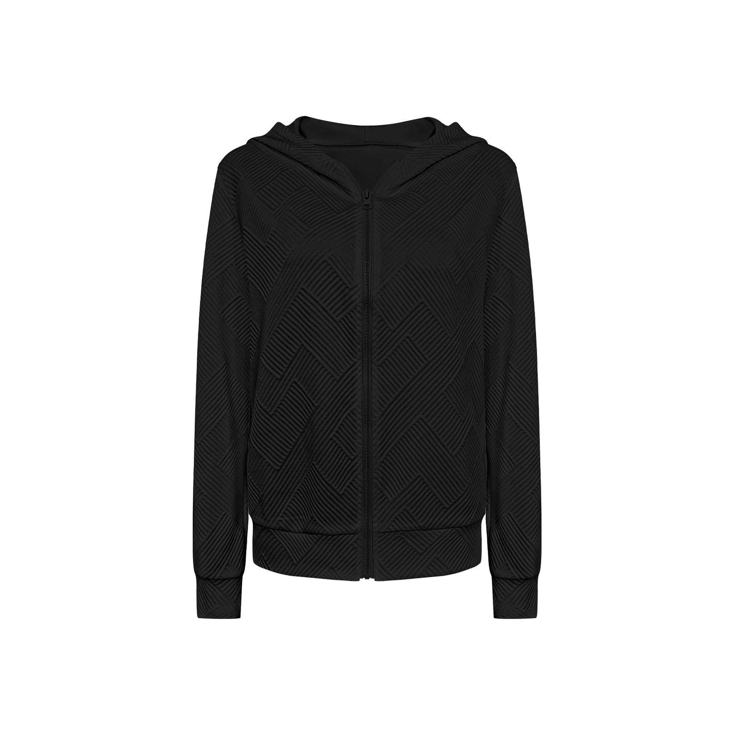 Jacquard Hooded Casual Long Sleeve Cardigan Zipper Coat