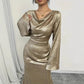 New Sexy Gold-dusted Evening Dress With Long Sleeves