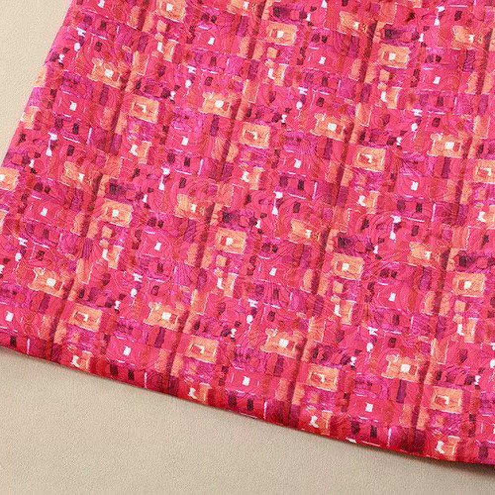 Three-dimensional Jacquard Patterned Plaid Medium Length Dress