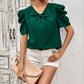 Solid Color Puff Sleeve V-neck Slim-fitting New Women's Shirt