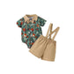 Baby Boys' Christmas Printing Short Sleeved Kazakhstan Suspender Pants Gentleman Suit