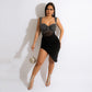 Rhinestone Sling Backless Two-piece Set Two Colors