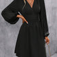 Foreign Trade Amazon Solid Color Chest Wrap V-neck Lantern Sleeve Dress